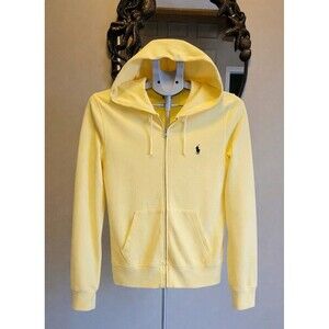 Ralph Lauren Yellow Hoodie Womens Medium Pony Logo Full Zip Sweatshirt Y2K Polo